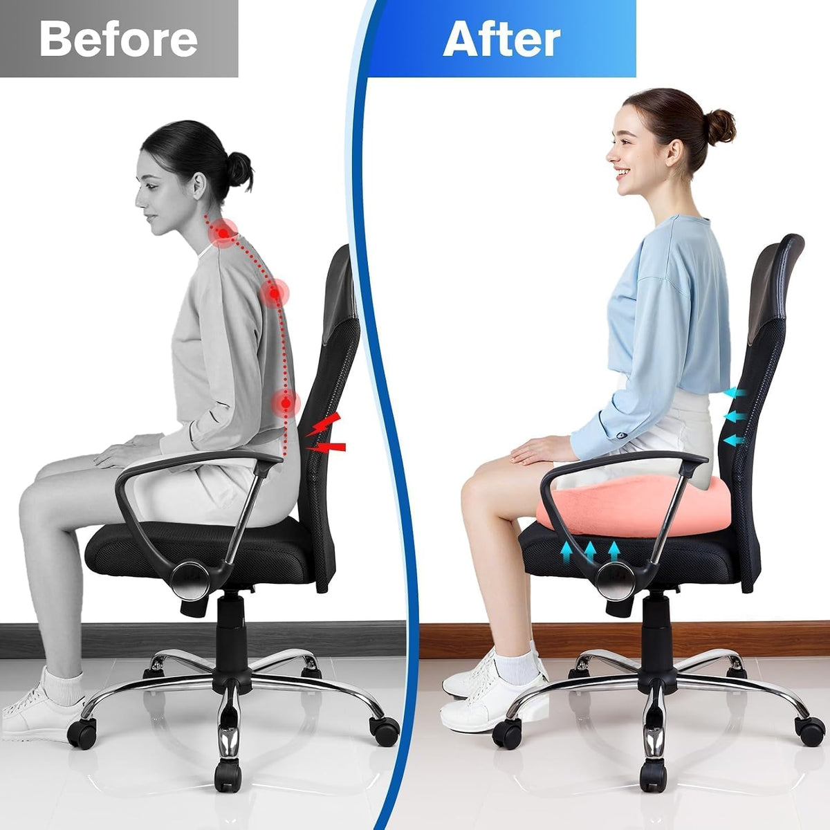 CushyOasis Seat Cushion, Gel Memory Foam Office Chair Cushions, (Black)