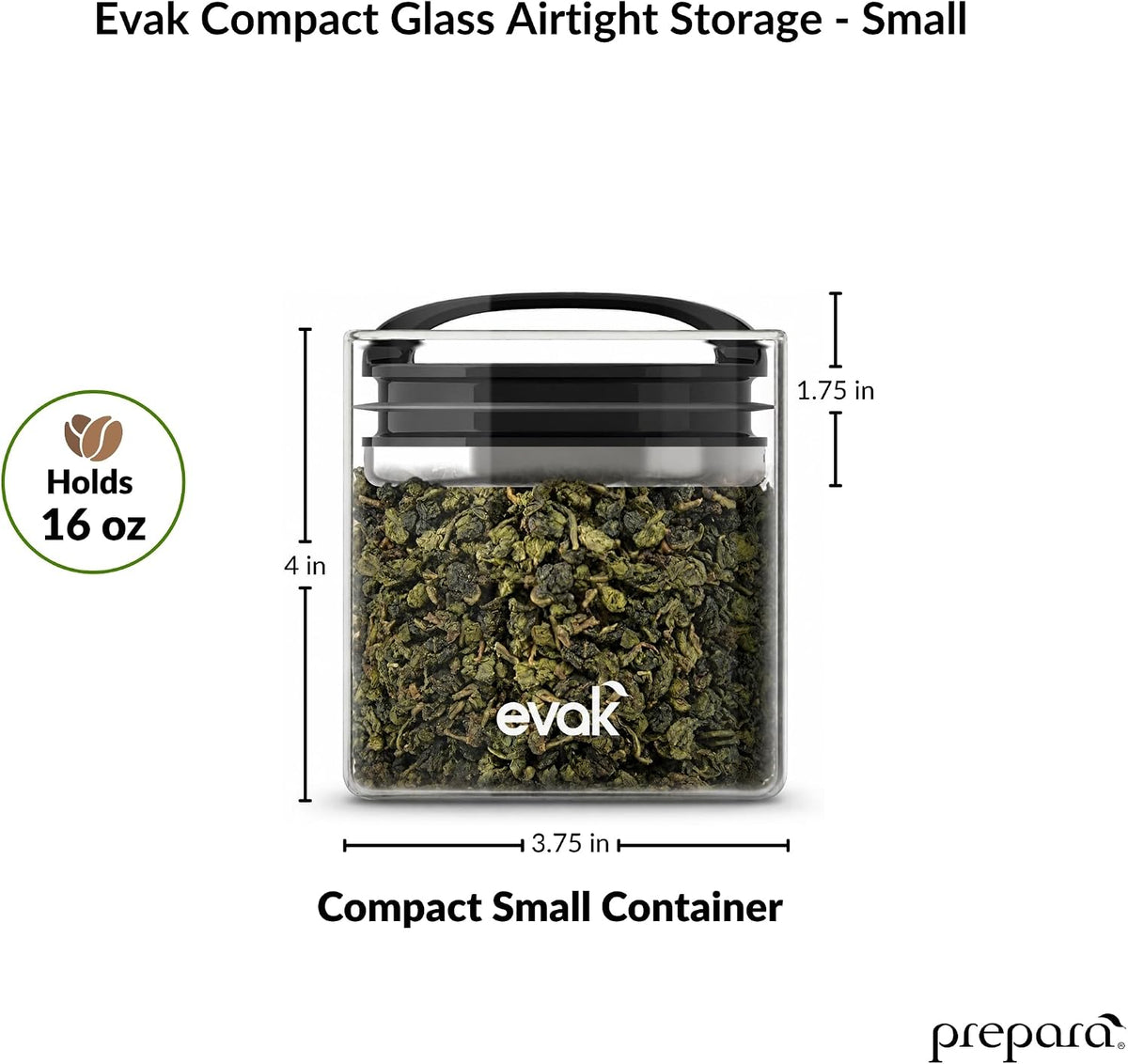 Prepara Evak Compact Glass Food Storage, Small, Black
