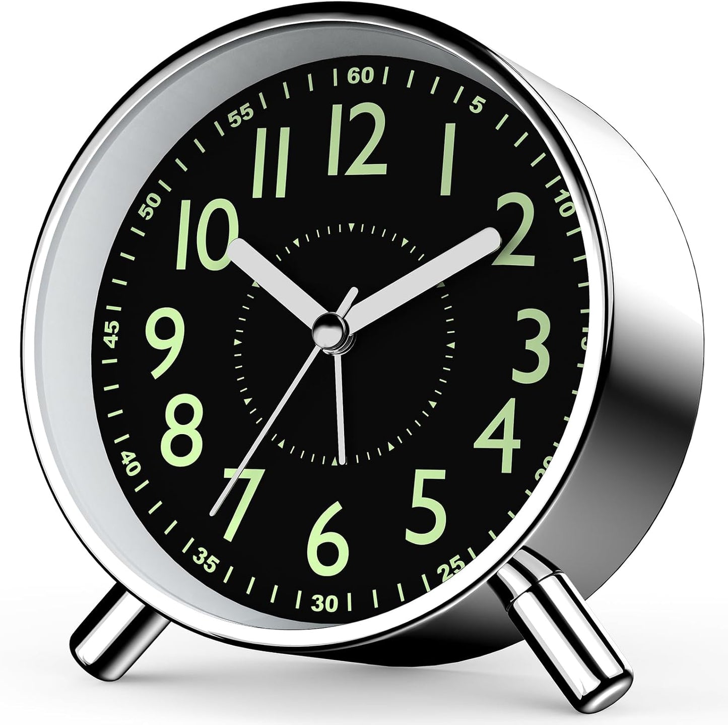 Analog Alarm Clock Night Ligh Battery Operated for Bedroom | Snooze 5mins Clear 94mm Case Silent Sweep under 20dB Decor for Desk Nightstand Office Ideal Gift for Senior Students Travel