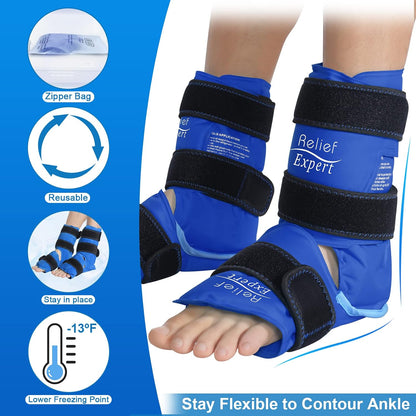 Relief Expert Ankle Ice Pack Wrap – Reusable Cold Gel Pack for Foot and Heel, Dual-Sided Design with Soft Plush Lining, Flexible Cold Compress for Achilles and Ankle Support, Blue