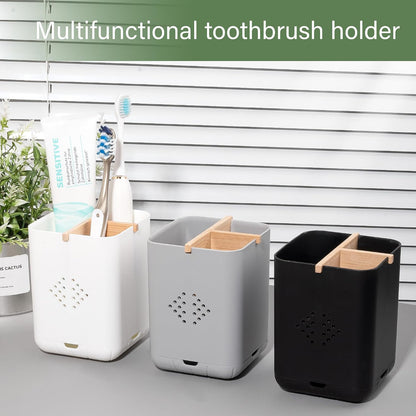 Toothbrush Holders for Bathrooms, Electric Toothbrush Holder, White | Toothbrush and Toothpaste Organizer for Bathroom Countertop, 3 Slot Vanity Storage