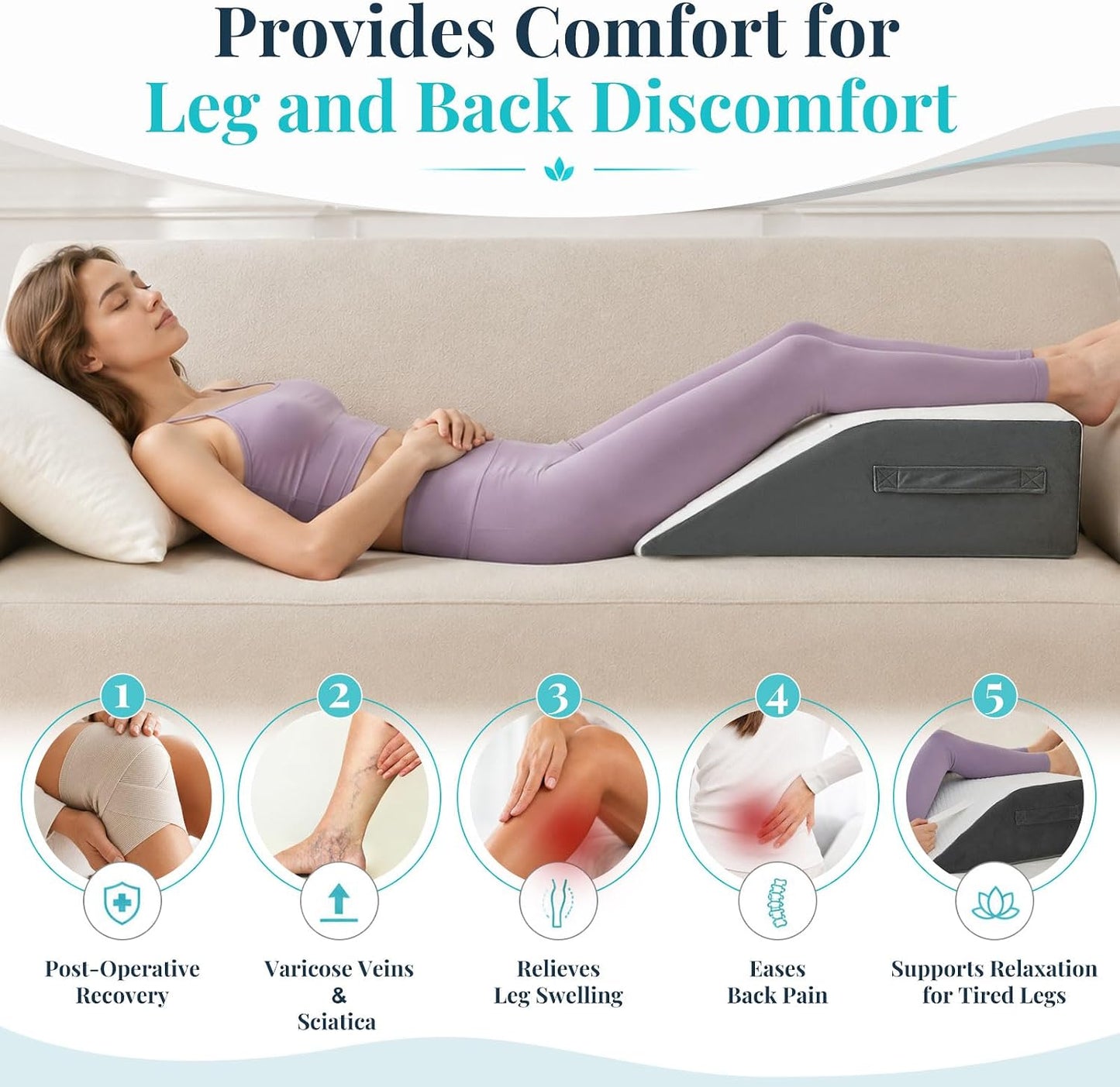 Yojoker Leg Elevation Pillow Blood Circulation, Memory Foam Wedge Pillow for Legs Swelling, Leg Elevation Pillows for After Surgery, Knee Wedge Pillow for Sleeping Back Hip Ankles Relief White/Grey