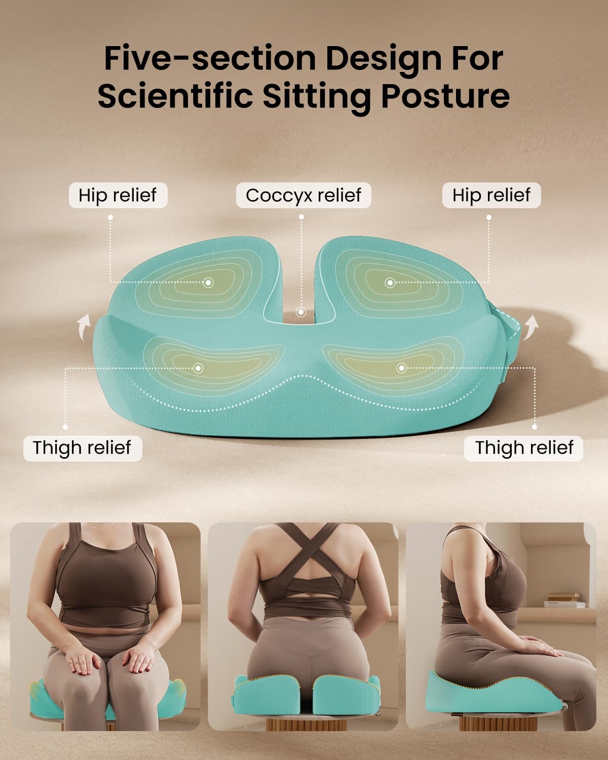ProtoArc Seat Cushion, Office Chair Cushion for Sciatica, Black | Coccyx Cushion, Ergonomic Memory Foam Seat Cushion for Car, Home, Pressure Relief Pad for Hip, Tailbone, All Day Comfort