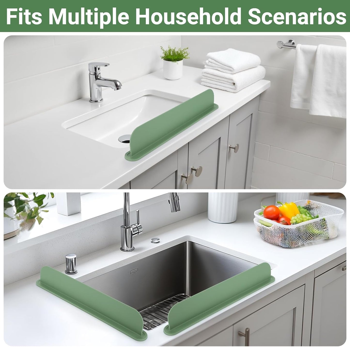 19.3 inch Silicone Sink Splash Guard, Splash Guard for Kitchen Sink Area, Backsplash Protector for Kitchen Countertop & Bathroom Bathtub with Non-Slip Strong Suction, White