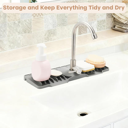15.75 Inch Kitchen Sink Faucet Mat, Sink Protector&Splash Guard | Silicone, 10°Slope, Fast Self-draining, Snap Lock Fit, for Kitchen and Bathroom Countertop -15.75"x 5.51"