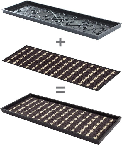 Anji Mountain Heavy Duty Waterproof Rubber Shoe Storage Mat Organizer/Boot Storage Tray Multi Use For Entryway with Coir, Tan Insert, Fits 2 Pair (24.5" Wide)