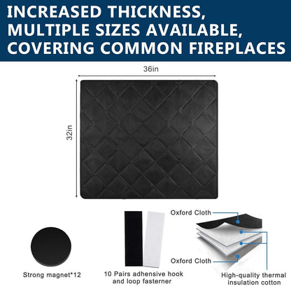 Magnetic Fireplace Cover Blanket Draft Stopper 45*34in Brick Fireplace Screen Insulation Cover Chimney Cold Air Blocker with Strong Magnet Hook-and-Loop Fasteners for Winter Iron Frame Stops Heat Loss