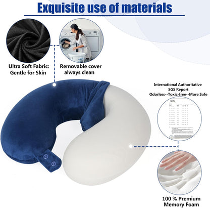 SAIREIDER Travel Pillow 100% Pure Memory Foam Travel Neck Pillow, Airplane Pillow for Traveling、Car、Home、Office，Washable Cover（Black）