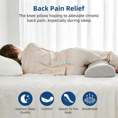 Ergonomic Knee Pillow for Back Sleeping - Memory Foam Bolster Pillow for Sleep Improvement, Knee Support, Leg Elevation, Back Pain Relief, with Softer Non-Irritating Washable Cover, Grey