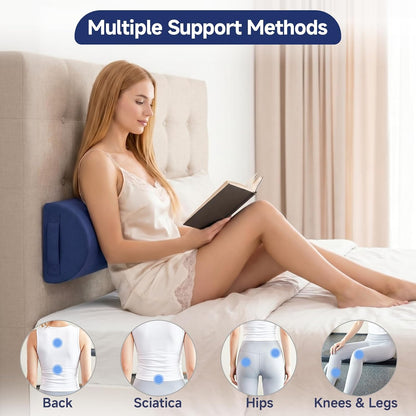 Knee Pillow for Back Sleeping - Half Moon Bolster Pillow for Legs - Cooling Under Knee Pillow for Sleeping on Back, Leg Support, Foot Elevation (Misty Blue)