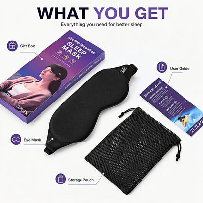 Cool Touch Cotton Eye Sleep Mask for Men & Women, Soft Breathable Flexible Fit for Side Sleepers, Adjustable Light Blocking Mask for Sleeping, Airplane Travel & Naps (Black)