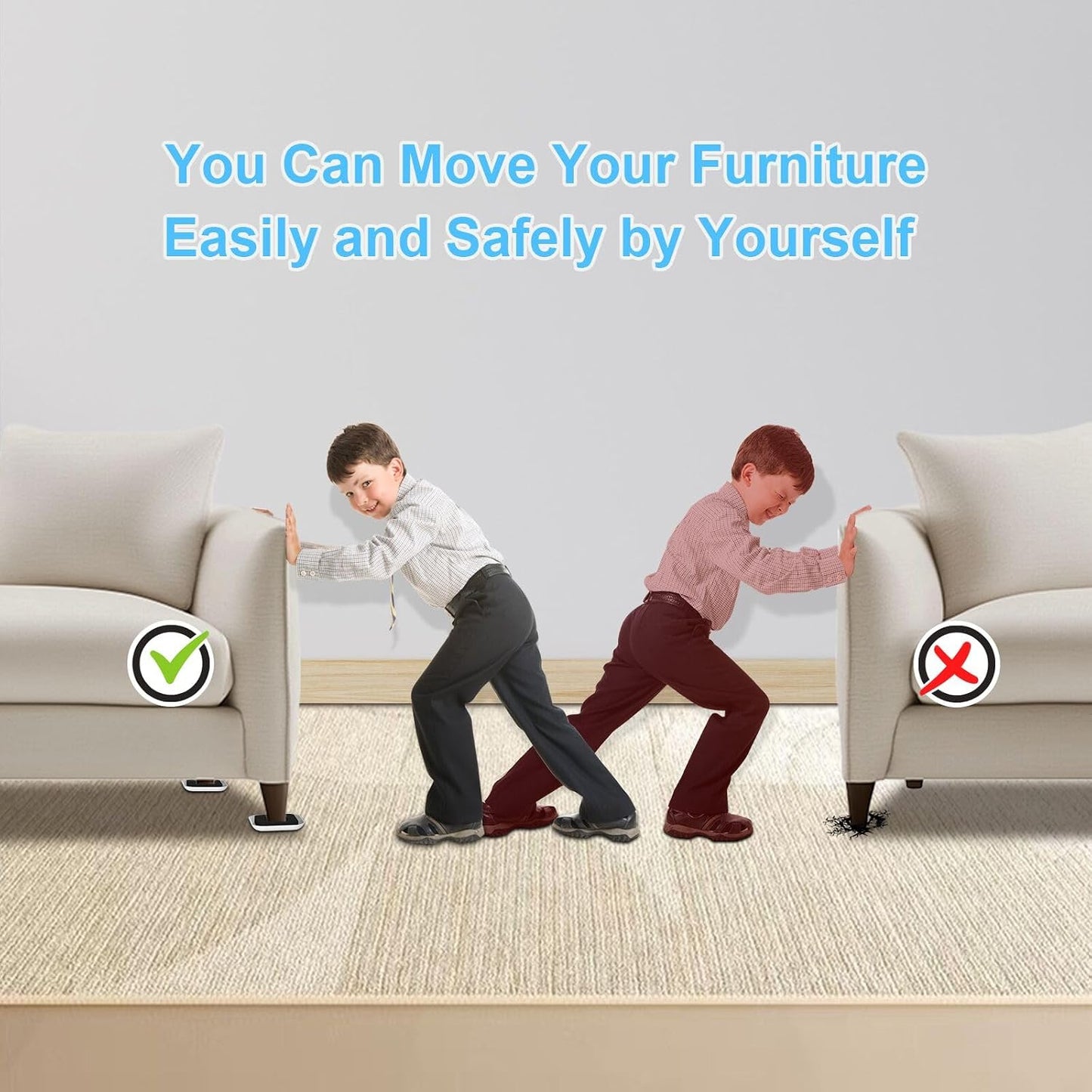 New Upgrade Furniture Sliders: Multi-Surface 3-in-1 Furniture Movers Slider | Heavy Moving Pads with 8PCS 4.3" Carpet Sliders + 4PCS Hard Floor Socks + 1 Lifter - Protect Floor and Easily Move Furniture