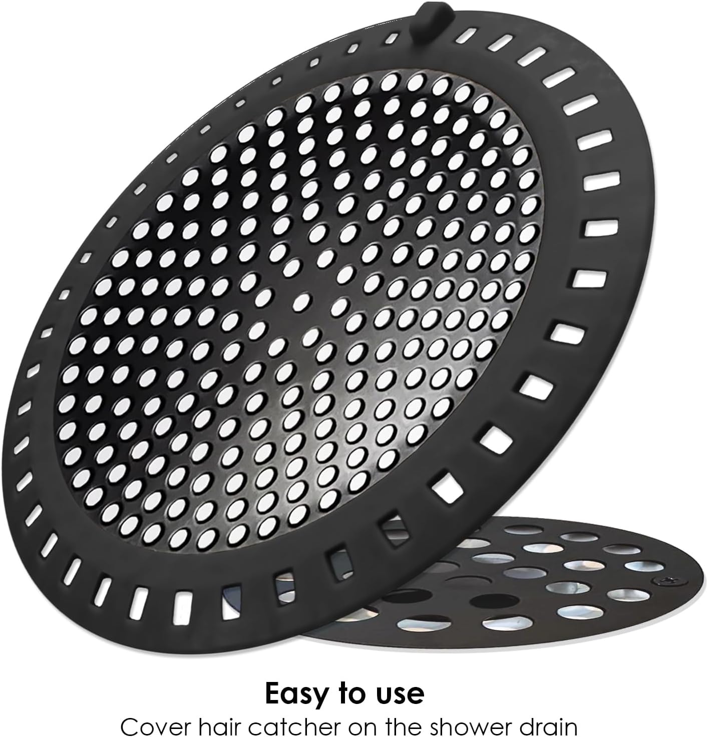 Seatery 2PCS Shower Drain Hair Catcher, Shower Drain Strainer, Stainless Steel with Silicone Edging, 4.75 Inch Diameter