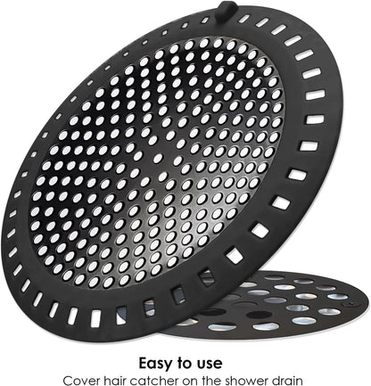 Seatery 2PCS Shower Drain Hair Catcher, Shower Drain Strainer, Stainless Steel with Silicone Edging, 4.75 Inch Diameter