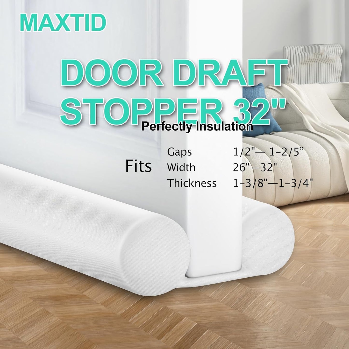 MAXTID Under Door Draft Stopper for Bottom of Doors 38" Black | Door Blocker Noise Reduce Light Cold Air Guard Breeze Sound Proof Door Sweep Door Seal Insulation Strip Gap Filler