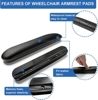Padded Armrests for Wheelchair, Premium Wheelchair Armrest Pads, 10-1/4" Long Wheelchair Armrest Replacement Accessories, Compatible with All Brands(1 Pair)
