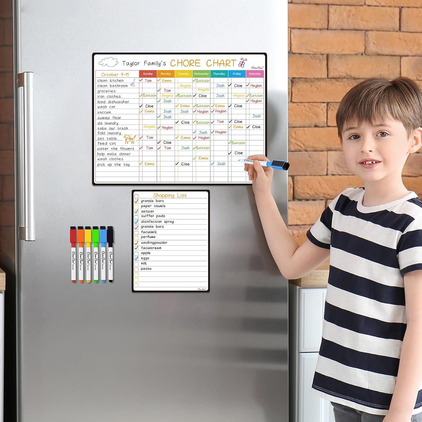 Magnetic Dry Erase Weekly Calendar for Fridge - Large 17"x12" Magnetic Weekly Planning Board with Hourly Time Slots - 6 Extra Fine Point Markers Included