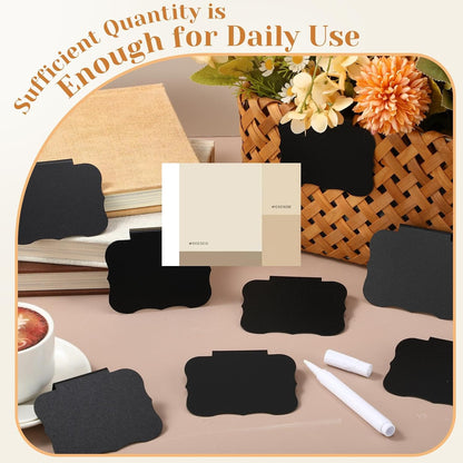 50 Pcs Black Basket Labels Clip on for Storage Bins, Removable PVC Bin Clip Labels with 4 Chalk Markers for Basket Pantry Cubes Organization Container