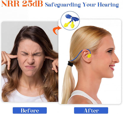 Relaxweex 500 Pairs Corded Ear Plugs Bulk 25dB NRR Reusable Silicone Ear Plug with String Individually Wrapped Earplugs for Sleeping Noise Reduction Hearing Protection Shooting Work (Blue Yellow)