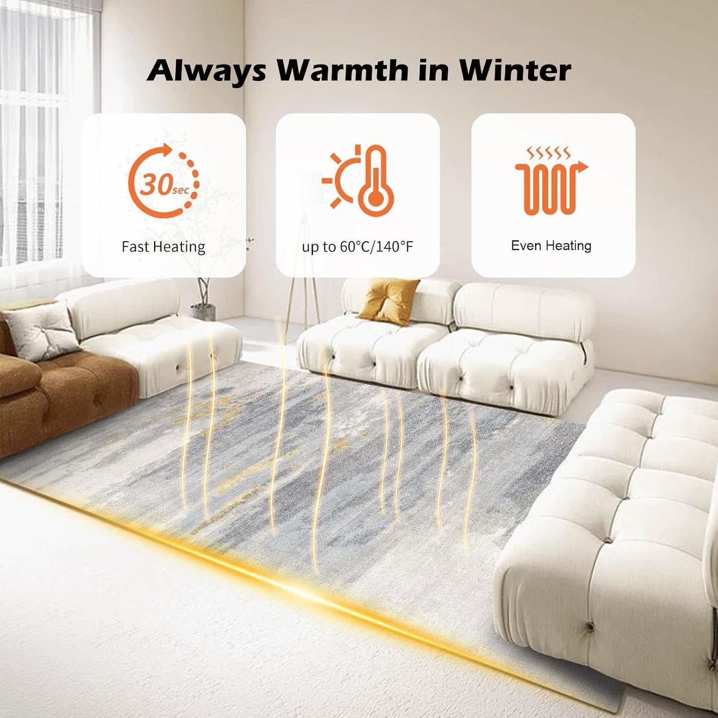 Electric Heated Carpet 35x55in Soft Plush Heating Rug 450W CX | Instant Warmth in 30s, 60 Heat Levels 12h Timer, Energy Efficient Safety Protection Ideal for Home Office Playroom 120V