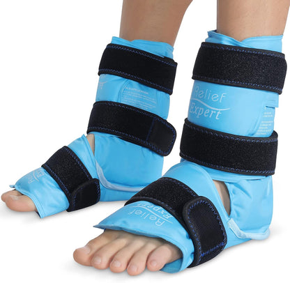Relief Expert Ankle Ice Pack Wrap – Reusable Cold Gel Pack for Foot and Heel, Dual-Sided Design with Soft Plush Lining, Flexible Cold Compress for Achilles and Ankle Support, Blue