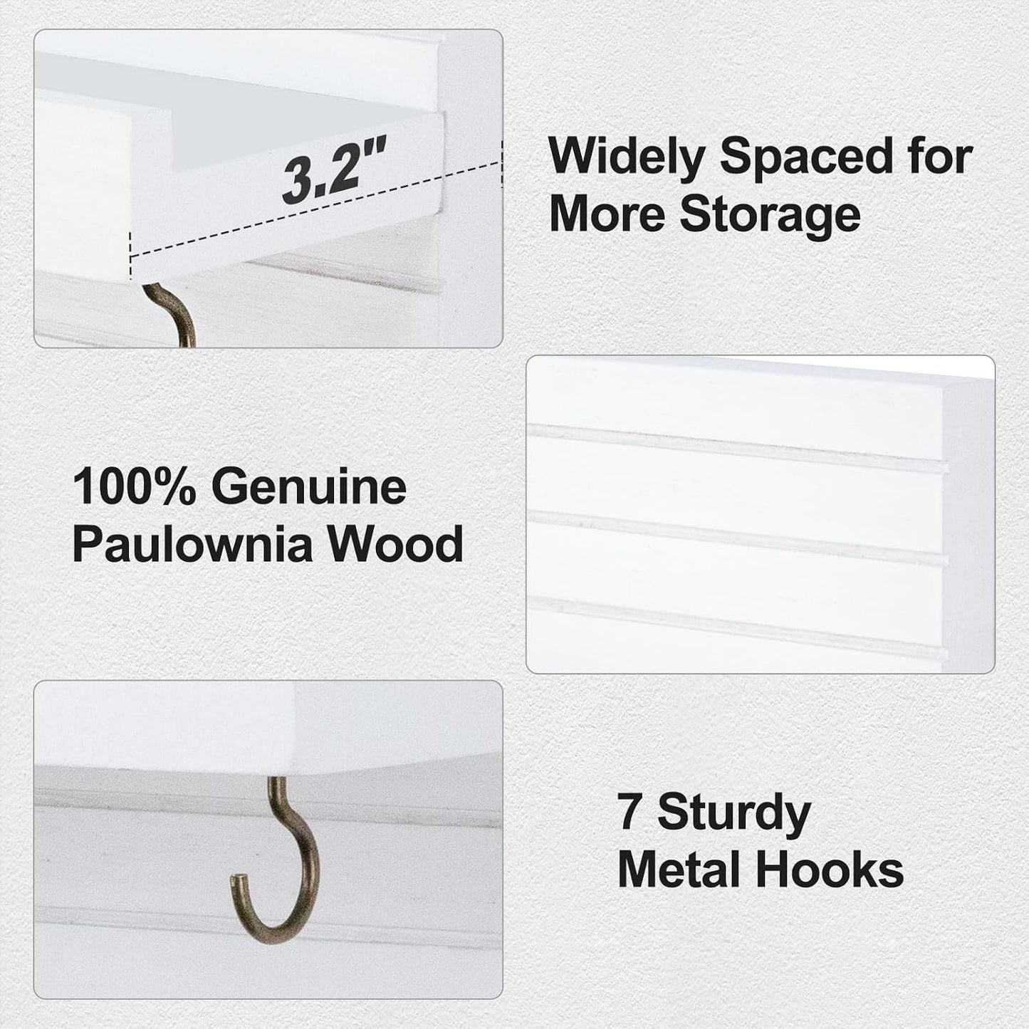 Lwenki Decorative Key Holder for Wall with Shelf, Entryway Shelf with Hooks Holds Leashes, Jackets and Glasses – Sturdy Wood Keyholder Entrance Hanger with Mounting Hardware (Black, Medium)
