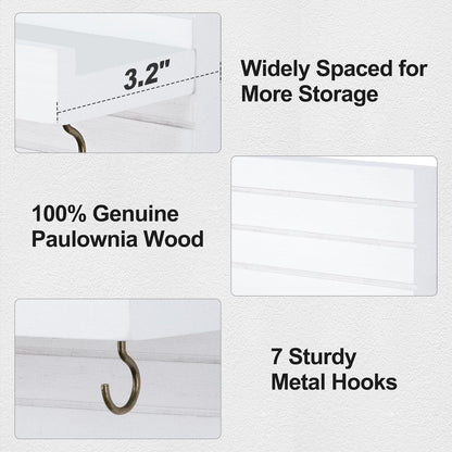 Lwenki Decorative Key Holder for Wall with Shelf, Entryway Shelf with Hooks Holds Leashes, Jackets and Glasses – Sturdy Wood Keyholder Entrance Hanger with Mounting Hardware (Black, Medium)