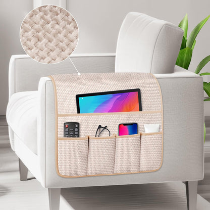 Remote Control Holder Couch Caddy, Armchair Caddy for Recliner 5 Pockets | TV Remote Holder Couch Armrest for Bed Storage with 5 Pockets, Remote Caddy Bedside Table Organizer (Light Gray,35''x13'')
