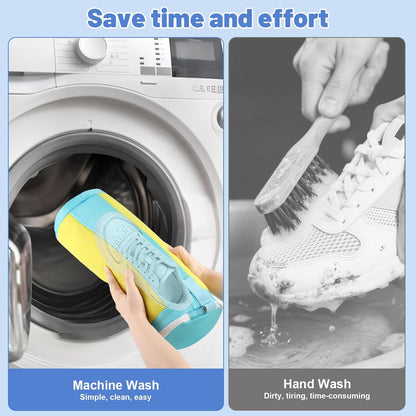 2 PCS Shoe Washing Machine Bags for Washer and Dryer, Grey + White | Reusable Laundry Shoe Bag, Hands Free, Hidden Self-locking Zipper, 360° Deep Cleaning, For Sneakers and All Shoes Types