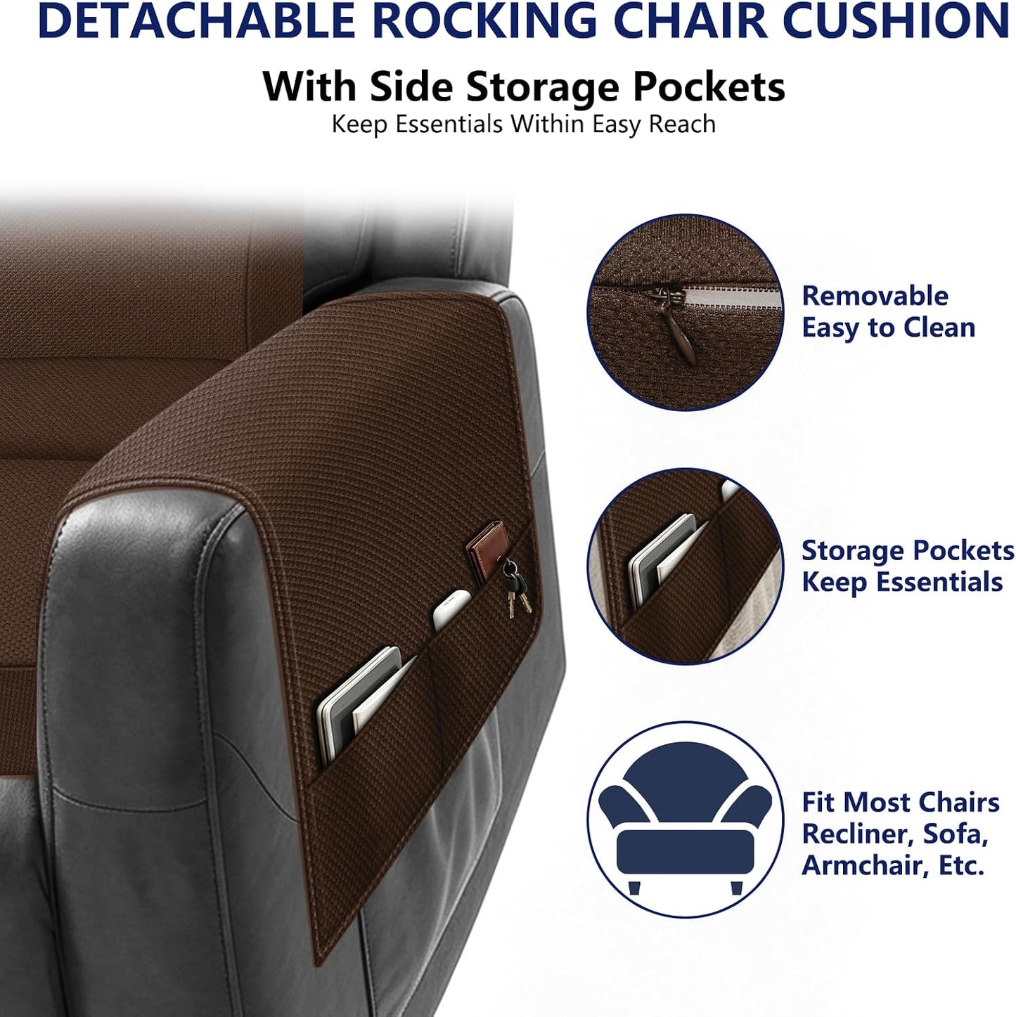 Chair Cushions for Elderly,20x16.5x4.5 Inch Rocking Chair Cushions Indoor,Memory Foam Recliner Cushions for Long Sitting, Sofas & Couches，Outdoor,Office Chair，wheelchair，Meditation and Floor Seating