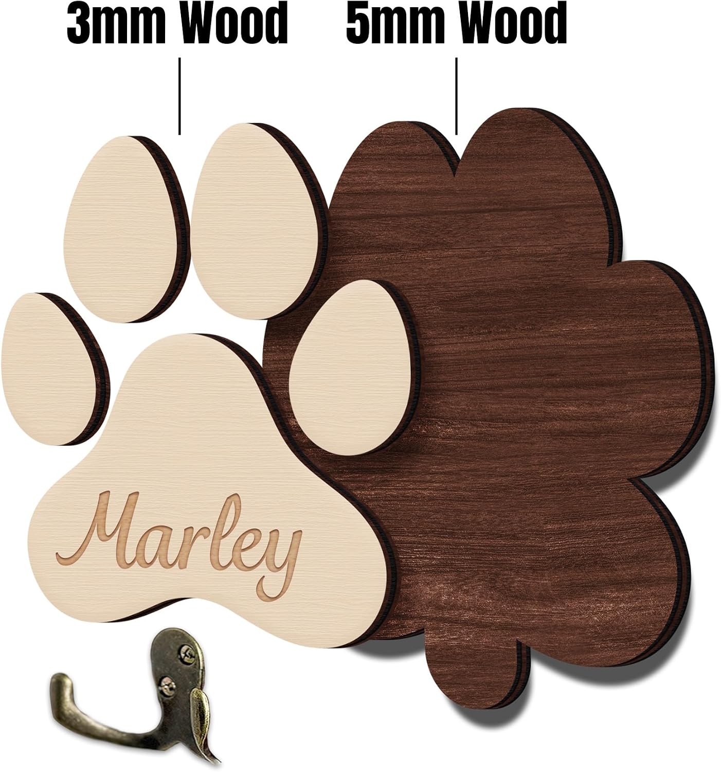 Dog Leash Holder Wall Mount, Pet Harness Hanger with Scrabble Letters, Dog Collar Organizer for Entryway, Memorial Cat Leash Holder for Wall, Pet Loss Gifts, Keepsake, Home Decor PF212-NAT
