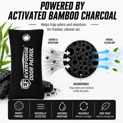 EverForge Odor Patrol Charcoal Deodorizer Bags, Natural Odor Absorber for Shoes & Sneakers, Gym Bags, Lockers, Sports Gear, & Cars, Activated Charcoal, 2-Pack, Unscented