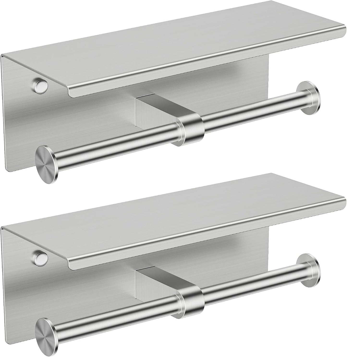 FORIOUS Toilet Paper Holder with Shelf, Commercial Toilet Paper Dispensers | Brushed Nickel | Wall Mount Bathroom Tissue Holder | SUS304 Stainless Steel Rustproof | Double Tissue Roll Holder