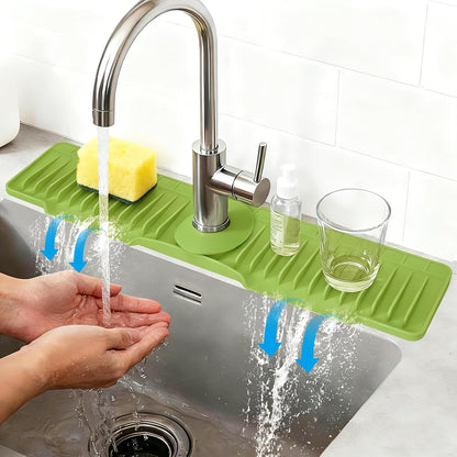16" Silicone Faucet Mat for Kitchen Sink of The Lastest, Beige | 8° Slope Fast Self-draining, Kitchen Sink Water Splash Guard, Behind Faucet Draining Mat, for Bathroom Kitchen Sink Area
