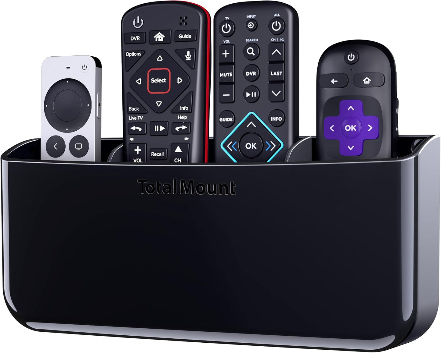 TotalMount Drop-Free Remote Holder – Removable Adhesive Strips – XL Black | Designed in the USA – Simply Put the Remotes In – No Tricky Magnet Alignment Needed (Holds 3 or 4 Remote Controls)