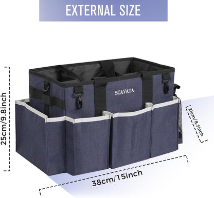 SCAVATA Wearable Cleaning Caddy Bag, Cleaning Caddy Supplies Organizer with Handle & Shoulder Straps for Housekeepers, Under Sink & Car Cleaning Tool Organizers with 4 Foldable Divider (Lake Blue)