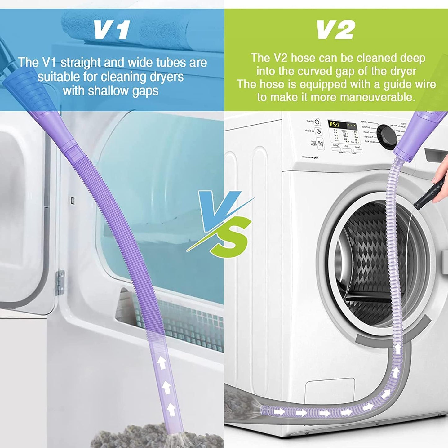 Sealegend 2 Pieces Dryer Vent Cleaner Kit Dryer Lint Vacuum Attachment Hose | Flexible Dryer Vent Vacuum Hose for Deep Cleaning/Lint Remover Kit with Guide Wire/Dryer Lint Trap Cleaner Ease of Use (Blue)