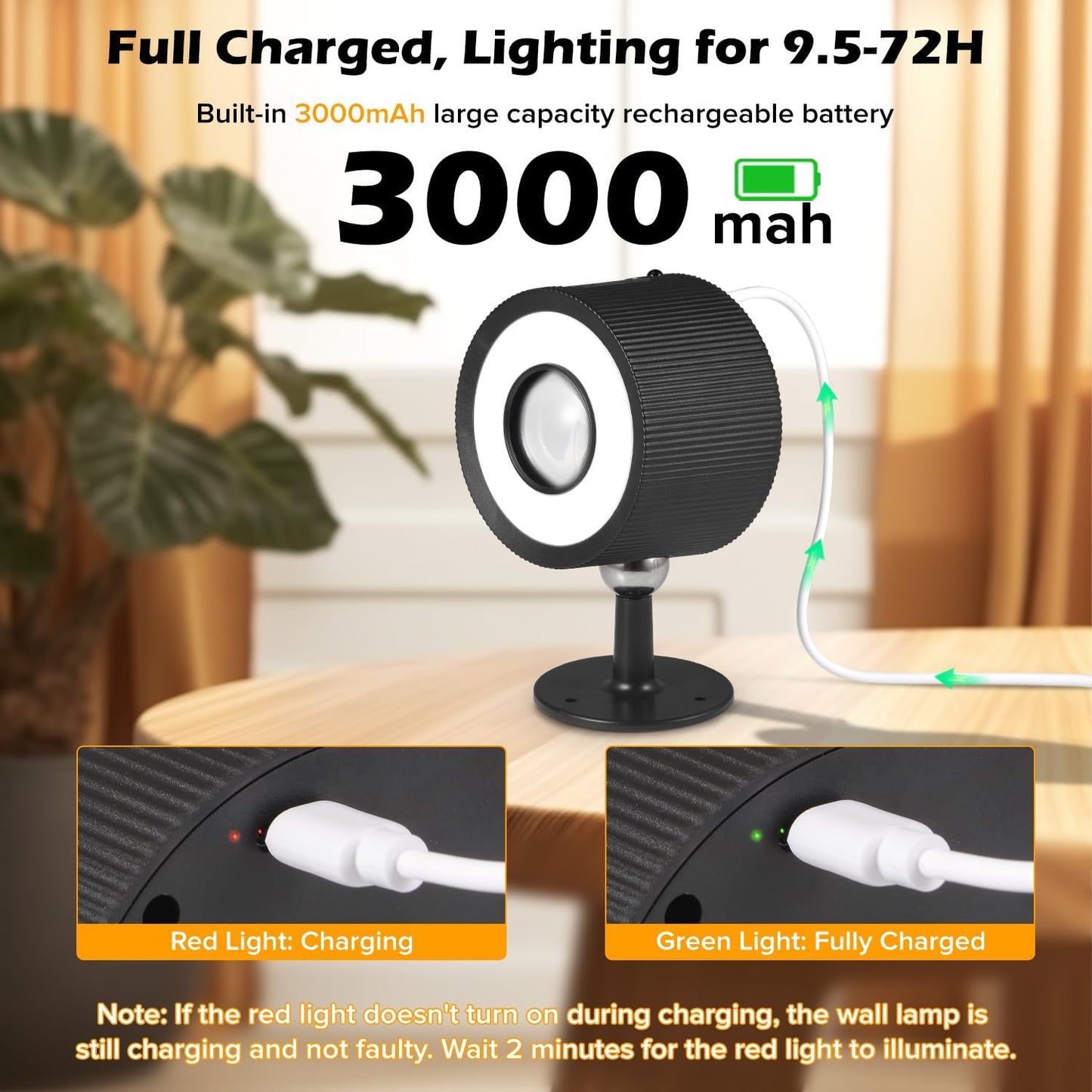 LED Wall Mounted Lights 4 Psc with Remote, 3000mAh Rechargeable Battery Operated Wall Sconces, 3 Lighting Modes & Dimmable, 360°Rotate Cordless Wall Light for Bedroom Bedside Reading Study (White)