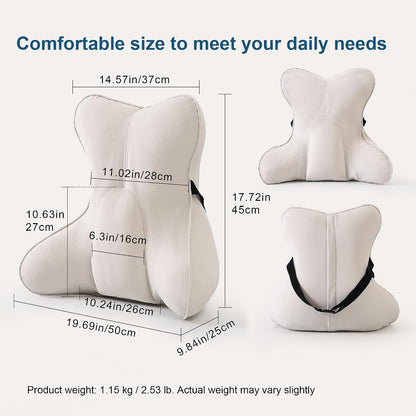 Lumbar Support Pillow(Pat. Pend) – Multi-Functional Ergonomic Back Cushion for Sofa Chair, Car Seat & Sofa, Reading Pillow with Firm Multi-Zone Support to Relieve Lower Back Pain, Misty White