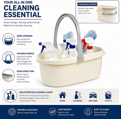 Haundry Compact Mop Bucket with Handle, Rectangular Cleaning Bucket and Caddy for Cleaning Supplies, 10L, Grey