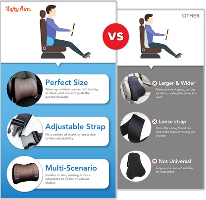 Lofty Aim Lumbar Support Pillow for Car, Car Seat Back Support for Driving | Memory Foam Car Lumbar Support for Driving Seat, Car Back Cushion, Adjustable Straps, Lower Back Pillow, Office Chairs, Black