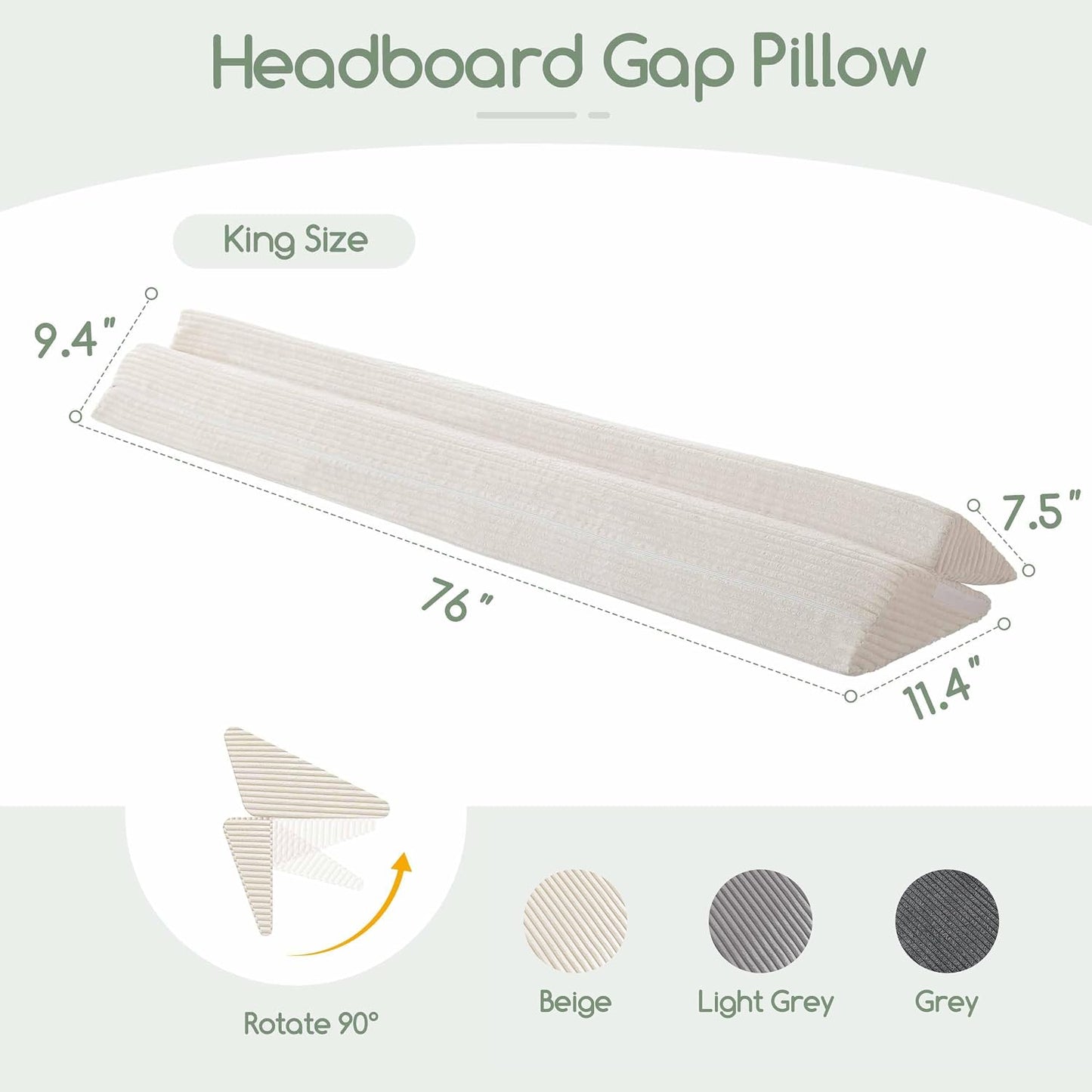 HIGOGOGO Queen Size Wedge Pillow for Headboard Gap - Multi Functional Mattress Wedge Bed Gap Filler Close The Gap (0-7") Between Your Mattress and Headboard or Wall (Grey 60"x11"x9")