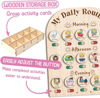 TinyKidz Wooden Daily Routine Chart 11x15, Schedule Board for Kids, Wooden Chore Chart for Kids, Responsibilities Chart for Toddlers, Morning Bedtime Routine for Toddlers