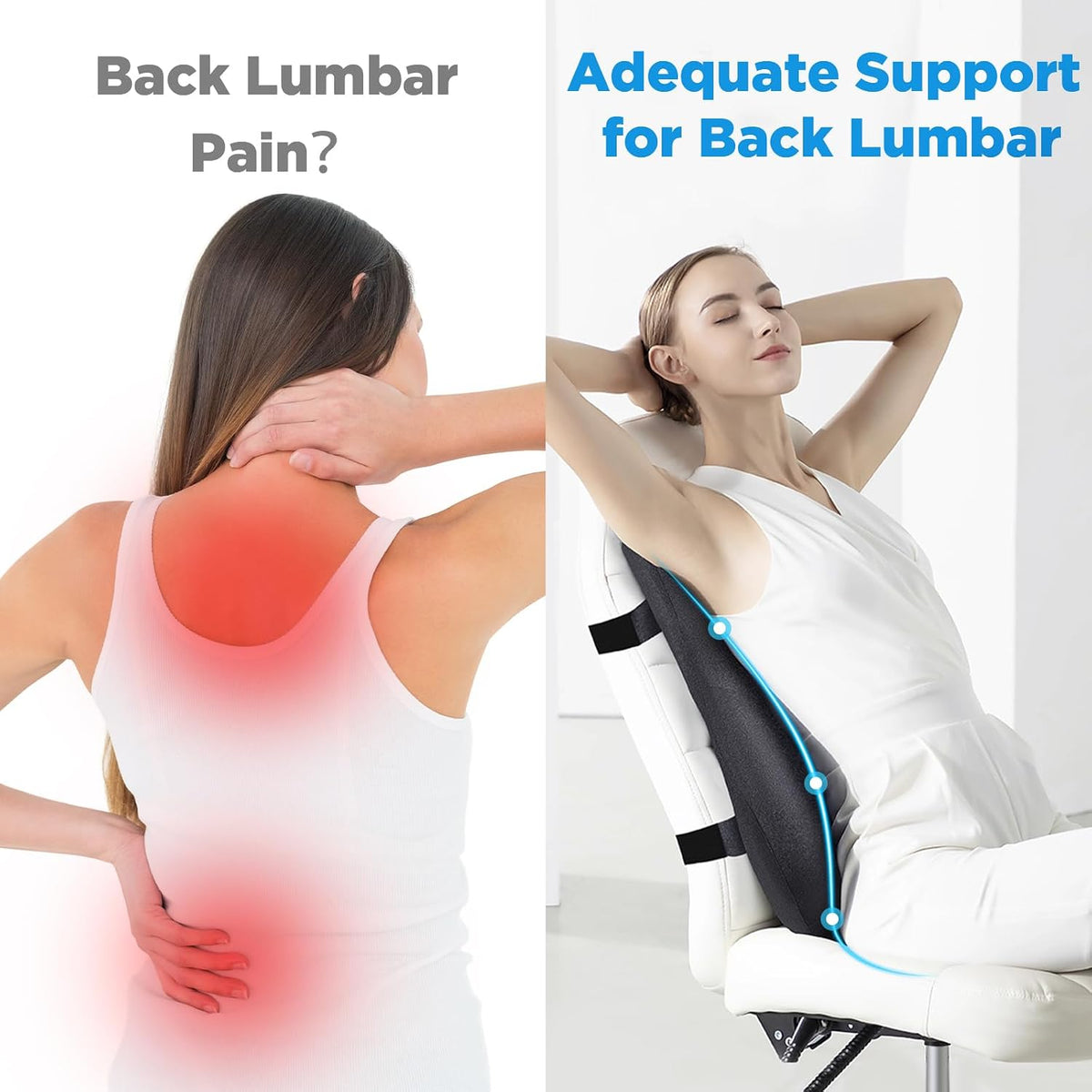 Teemour High Back Support Pillow for Office Chair, Fully Support Back Cushion - Memory Foam Lumbar Support Pillow for Office Chair, Desk, Gaming Chair, Promotes Posture Pain Relief Adjustable Straps