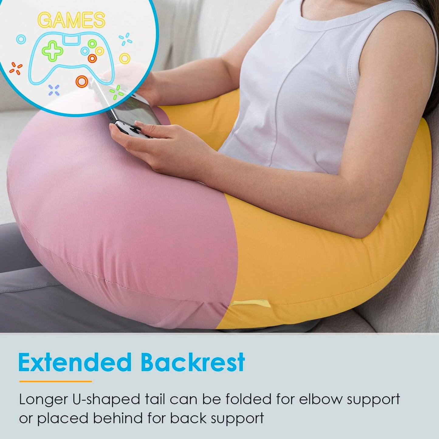 QUEEN ROSE Reading Pillow, Gaming Pillow for Lap, Sitting in Bed or Sofa, Extra Arm Rest for Reading, Playing or Crocheting, Soft Velvet Grey