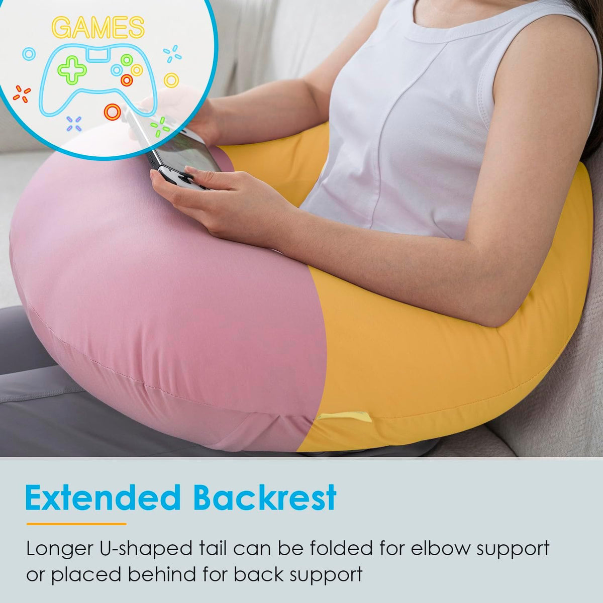 QUEEN ROSE Reading Pillow, Gaming Pillow for Lap, Sitting in Bed or Sofa, Extra Arm Rest for Reading, Playing or Crocheting, Soft Velvet Grey