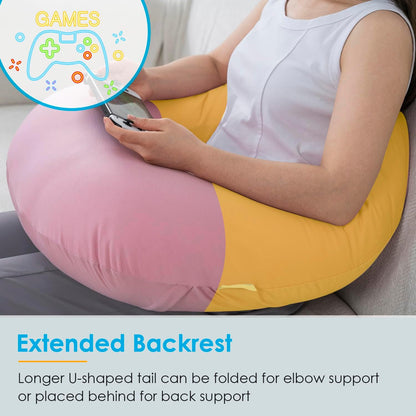 QUEEN ROSE Reading Pillow, Gaming Pillow for Lap, Sitting in Bed or Sofa, Extra Arm Rest for Reading, Playing or Crocheting, Soft Velvet Grey