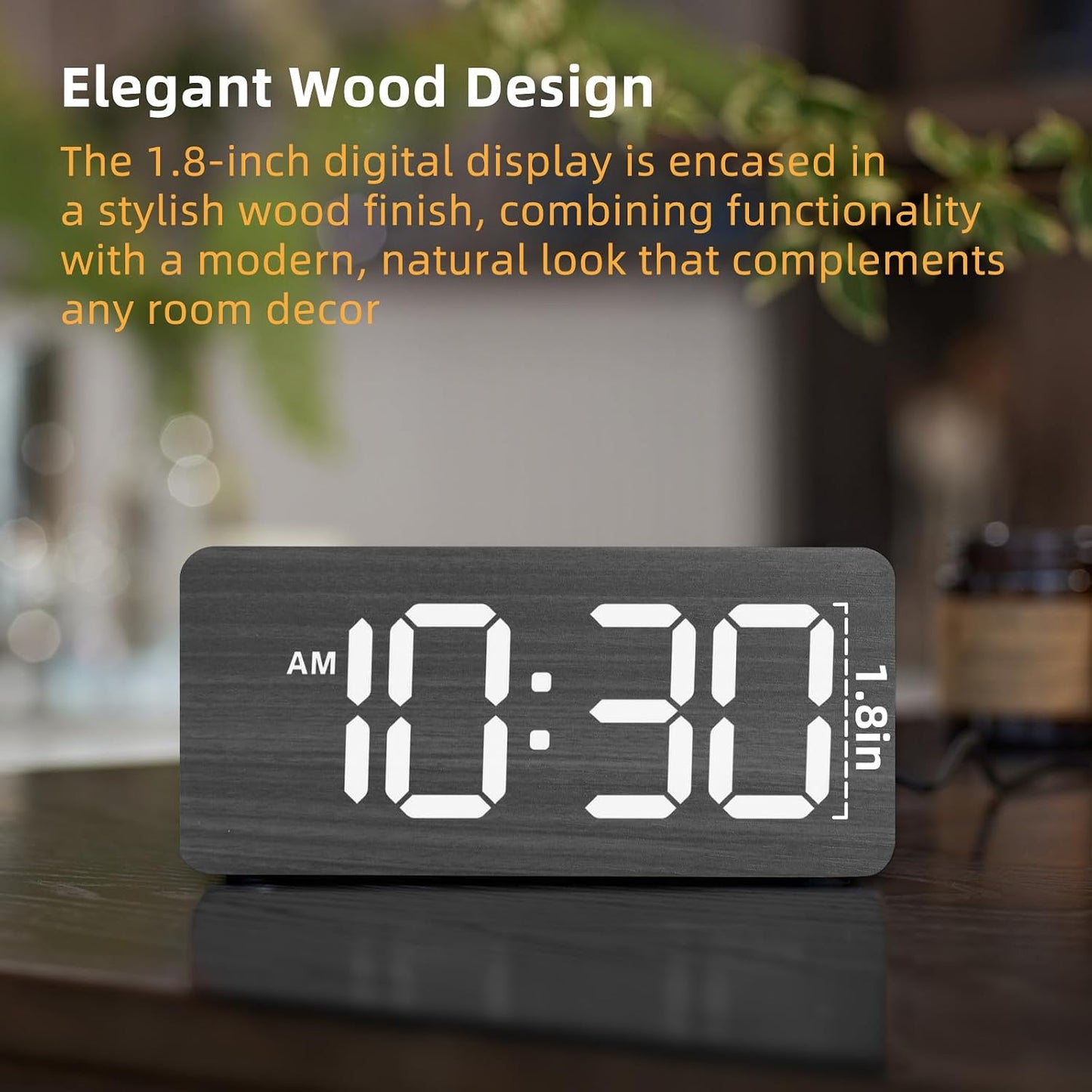 uscce Wooden Digital Alarm Clocks for Bedrooms with 0-100% Dimmable Display | Desk Clock with Large Numbers for Living Room - Loud Dual Alarm for Heavy Sleepers with Volume Control - Wood Decor & Gifts
