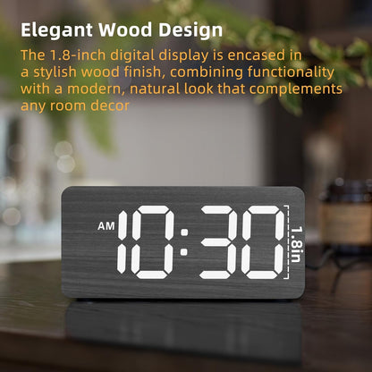 uscce Wooden Digital Alarm Clocks for Bedrooms with 0-100% Dimmable Display | Desk Clock with Large Numbers for Living Room - Loud Dual Alarm for Heavy Sleepers with Volume Control - Wood Decor & Gifts