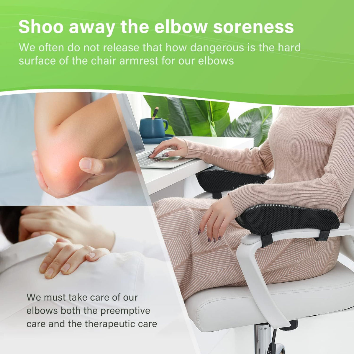 LargeLeaf Chair Armrest Cooling Gel Cushions Elbow Pillow Pressure Relief Office Chair Gaming Chair armrest with Memory Foam armrest Pads 2-Piece Set of Chair